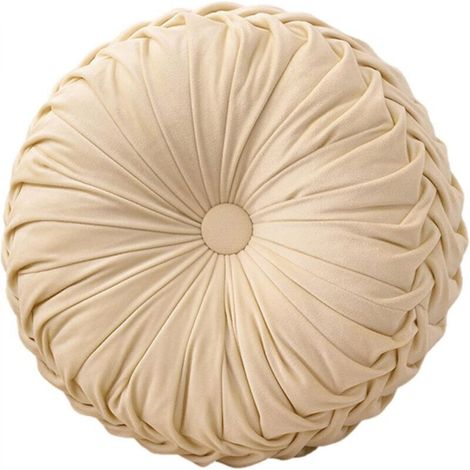 1 round beige chair cushion, 35 cm in diameter and 10 cm high. Washable seat cushion made of memory foam. (1/5)