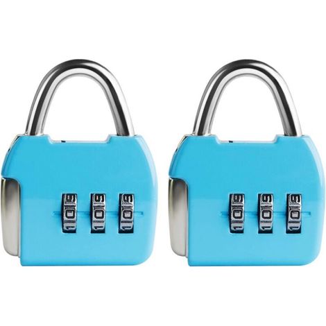 Lot de 2Petit cadenas à combinaison, combinaison à 3 chiffres, cadenas de voyage, cadenas portable avec code pour valise, boîte à outils, agenda, bleu (1/5)