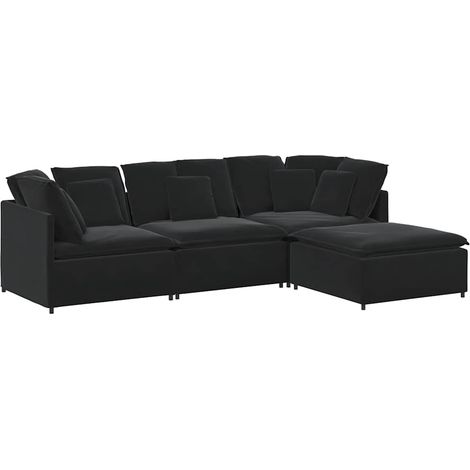 Divano Modulare con Poggiapiedi e Cuscini in Velluto Nero vidaXL (1/5)