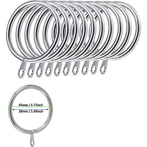 CSPARKV Lot de 50 anneaux de rideau en métal pour rideaux et tringles, 38 mm de diamètre intérieur (argenté) (1/4)
