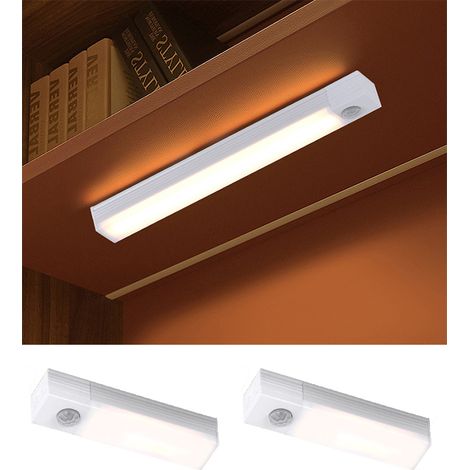 coquille blanche lumière chaude capteur de corps humain d'armoire longue rechargeable 2 pièces 10CM (1/5)
