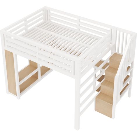 Gaming-Hochbett 160 x 200 cm aus weißem Metall mit Schreibtisch und Stauraum (1/5)