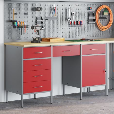 vidaXL Work Cabinet 3 pcs Red and Grey Engineered Wood and Steel