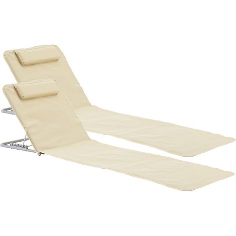 Juego de 2 esterillas de playa con respaldo reclinable 160 x 49 cm beige 030009727 (1/5)