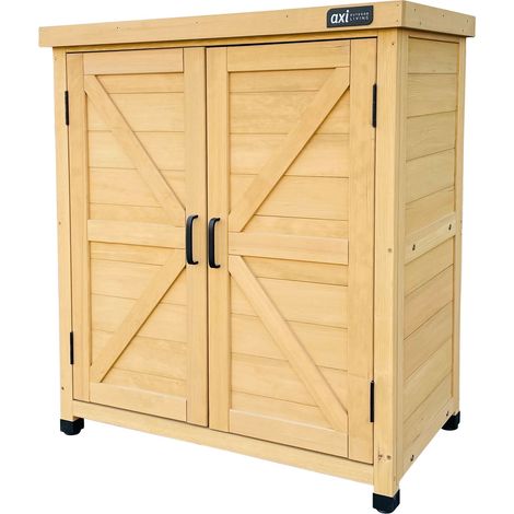 Armoire de jardin en bois beige 80 x 45 x 93 cm – Acier galvanisé – Système de verrouillage magnétique – Pieds réglables pour terrains irréguliers – AXI