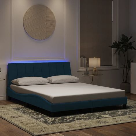 Bettgestell mit LED-Leuchten Blau 160x200 cm Samt vidaXL353026 (1/5)