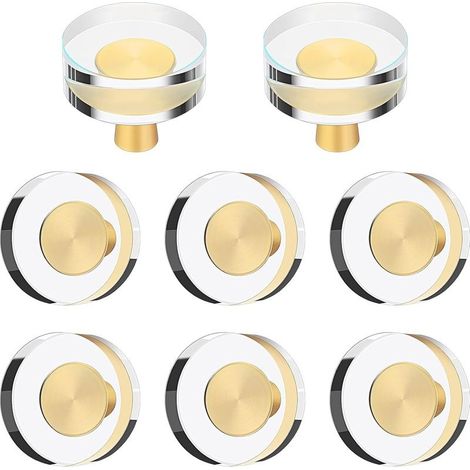 8 Pièces Boutons en Cristal de Verre (Rond) Poignée de Tiroir en Laiton Poignée d'Armoire Ronde Boutons de Verre en Laiton Quincaillerie de Meubles en Or Boutons de Commode en Verre (1/5)