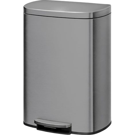 Poubelle, Acier Inoxydable, Couvercle à Fermeture Douce, Gris (1/2)