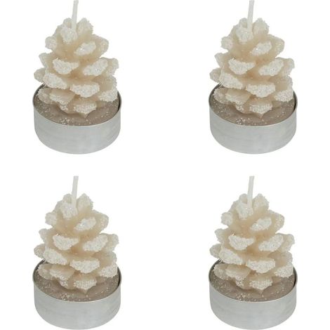 Lot de 4 Bougies Chauffe-Plats "Pomme de Pin" 100g Beige