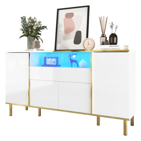 Buffet, commode blanche haute brillance à 1 tiroir, commode, commode de chambre, buffet blanc haute brillance