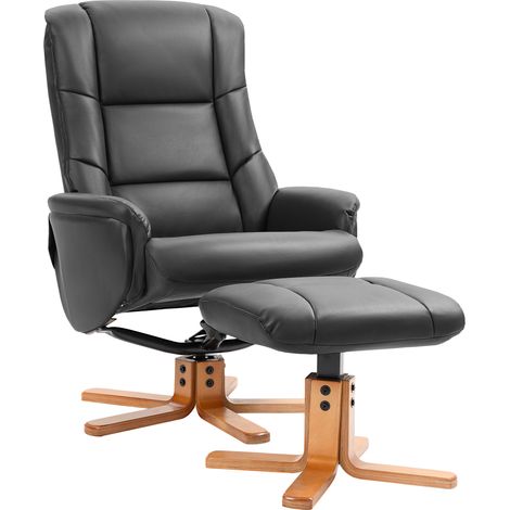 Fauteuil inclinable similicuir noir avec repose-pieds, inclinaison réglable, charge max 150 kg, 71x84x102 cm (1/5)