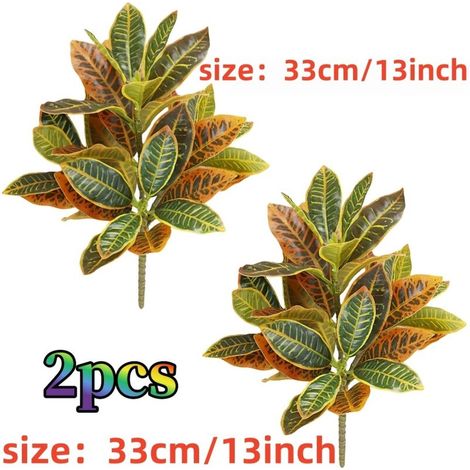 Lot de 2 plantes vertes artificielles pour extérieur – Croton automnal pour jardin, cour et déco intérieure - Rouge & Vert