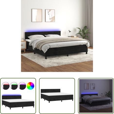Sommier tapissier - Sommier à lattes de lit avec matelas et LED Noir 160x200 cm (1/5)
