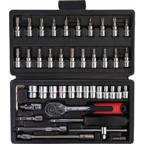 Clé dynamométrique 1/4" ,Clé dynamométrique entièrement réglable avec tête à cliquet 5 - 25Nm et outils manuels de quincaillerie de 46 pièces Petit ensemble de clés volantes Boîte à cliqu (1/5)