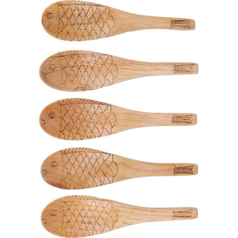 Lot de 5 cuillères à riz en bois, louches à soupe sculptées en forme de poisson, ustensiles de cuisine (1/5)