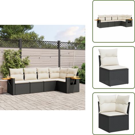 Salon de jardin 5 pcs avec coussins noir résine tressée - Ensemble Salon De Jardin - Meuble Extérieur - Résine Tressée - Rotin Synthétique - Mobilier De Jardin (1/5)