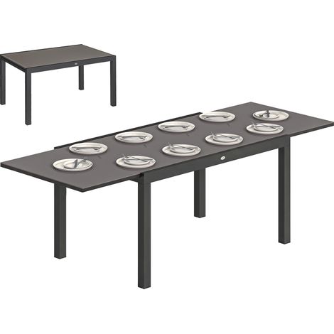 Tavolo da Giardino Allungabile per 8-10 Persone con Piano in Vetro Temperato, in Alluminio, 140/240x90 cm, Nero