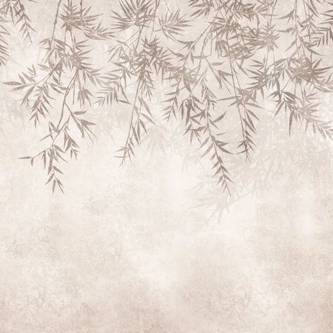 papier peint panoramique feuilles de bambou gris et rose - Komar (1/5)