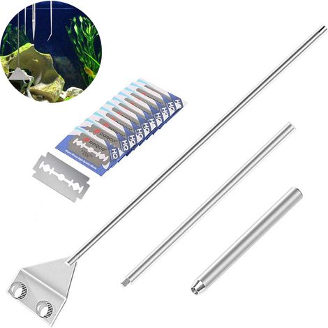 Racleur Pour Aquarium - Lame En Acier Inoxydable - Pour Vitre D'Aquarium En Verre - 10 Lames Rechangeables - Aluminium Magnésium (1/5)