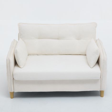Canapé 2 places beige en chenille, canapé compact de 127 cm avec accoudoirs, coussins et poches latérales pour salon ou bureau (1/5)