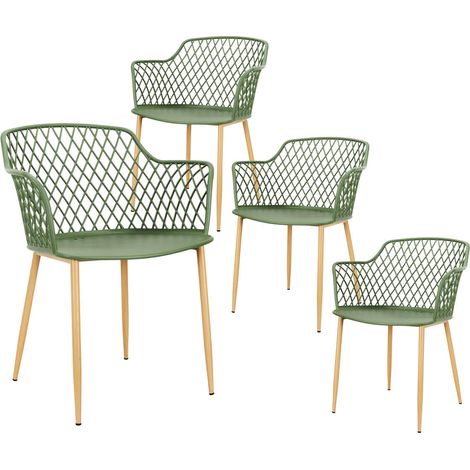 TRESSIE - Lot de 4 Fauteuils Verts Pieds Effet Bois Verni (1/5)