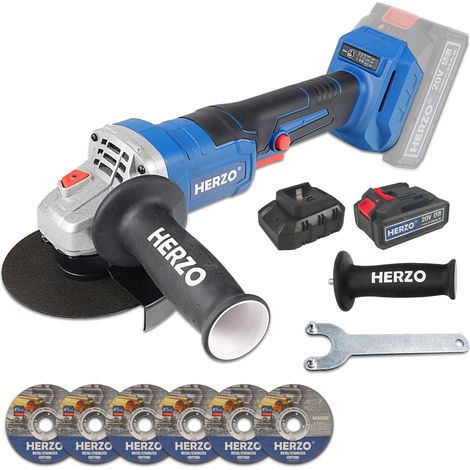 Meuleuse d’angle sans fil 125 mm, moteur brushless 20V, 9300 tr/min, pour métal et pierre, avec batterie et chargeur rapide (1/5)
