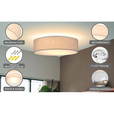 Lámpara de techo, tela blanca, Ø38cm, diseño cielo estrellado (1/5)