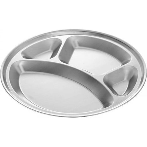 Thali Rond - 4 Compartiments - Acier Inoxydable - 33 cm - Pour Repas Indiens Et Plats Séparés - 1 Pièce (1/5)