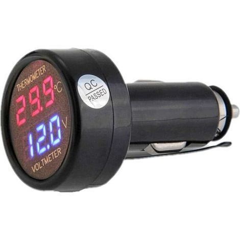 2 en 1 voltmètre + thermomètre Voiture Auto Camion Bus Moto Batterie Tension température numérique Moniteur indicateur jauge Test avec Double Affichage LED, DC 12v 24v (1/4)