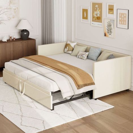 Divano letto a scomparsa 90x200 cm - Design elegante - 2 posti - Tessuto vellutato morbido - Contemporaneo - beige