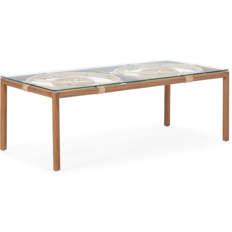 Couchtisch 100 x 50 x 35 Teakholz/Ratan/gehärtetes Glas (1/3)