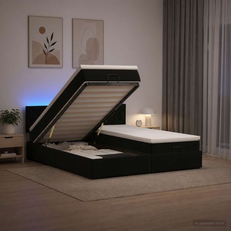 vidaXL Lit coffre avec matelas et LED Noir 200 x 200 cm Velours (1/5)