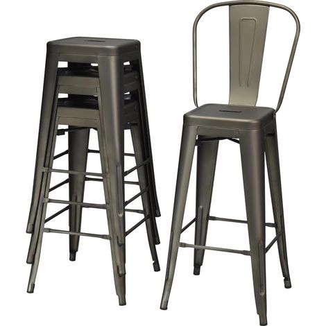 COSTWAY Juego de 4 Taburetes de Bar, Respaldo Desmontable, 4 Sillas de Comeder de Metal Acero Aplilables, Taburete Alto de Cocina con Reposapiés, hasta 150kg, 43X43X116CM (1/5)
