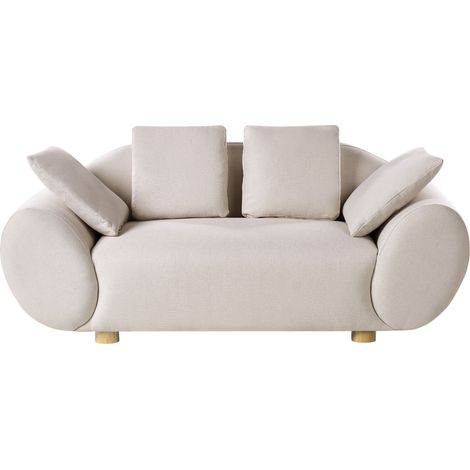 Fabric 2-Seater Sofa Light Beige Couch Rubberwood Legs Woven Fabric Cushioned Back Modern RINGEL (1/5)