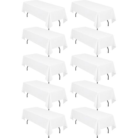 Confezione da 10 tovaglie rettangolari, 153x260 cm, tovaglia in poliestere bianco per tavoli rettangolari da 6 piedi, antimacchia e antipiega per matrimoni, ristoranti, feste, banchetti