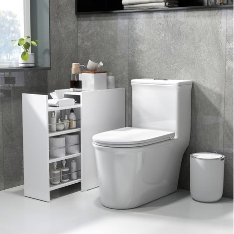 Mobile bagno stretto 47x25x66.5 cm bianco in legno con cassetto a 3 livelli e ruota (1/5)