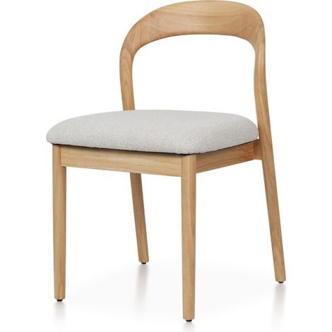 Chaise Elena en Bois d'hévéa et Tissu chiné rembourré beige (1/5)