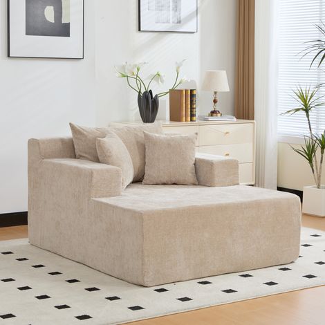 Divano modulare in tessuto chenille, riempito con schiuma ad alta elasticità 30D. Facile da spostare e con fondo antiscivolo, ideale per soggiorni e altri ambienti. Khaki chiaro (1/5)