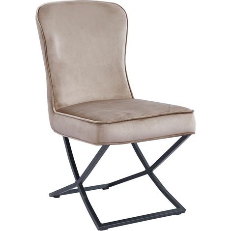 Lot 4 Chaises Salle à Manger Gabrielle Velours Taupe Capitonné Pieds Métal Noir (1/5)