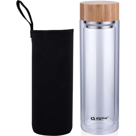 Bouteille isotherme en verre Bouteille de 450 ml avec bouchon en bambou et filtre à thé (1/5)