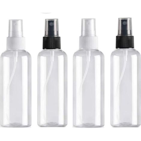 4 flaconi spray - 100 ml - Flacone da viaggio vuoto - Plastica riutilizzabile - Trasparente - Atomizzatore tascabile - Flaconi spray - Tappi spray cosmetici -Crezuo
