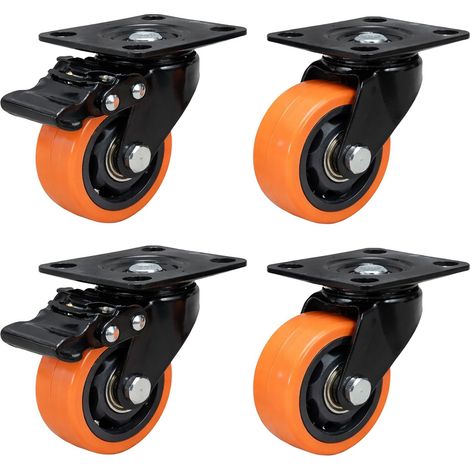 75mm Swivel Castors, Set of 4 - Steel, PVC-Coated Wheels (1/5)