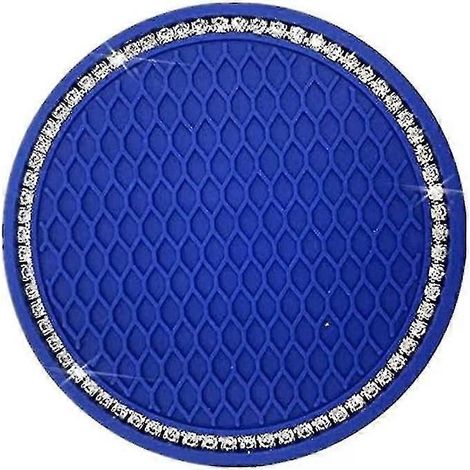 Lot de 4 sous-verres de voiture, sous-verres en silicone antidérapants de 7 cm (2,75 pouces) avec motif cristal, accessoires intérieurs de voiture, tapis de sol GM (bleu marine) (1/5)