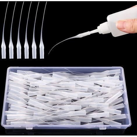 100 Pieces 0.1 mm Plastic Micro Tips Glue Bottle Tips, Micro Tips of Glue Plastic Long Mouth, for Hobbies, Modeling, Creative Hobbies (1/5)