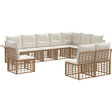 Set di divani da esterno 10 pcs Naturale e Bianco Crema vidaXL