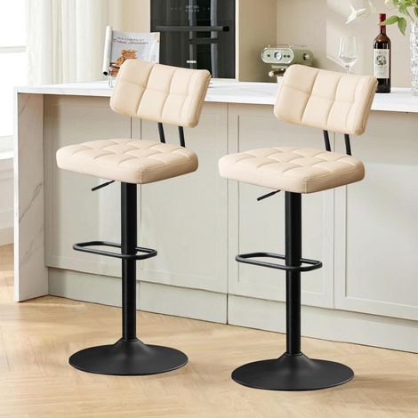 Barhocker 2er Set, höhenverstellbar, drehbar, mit Rückenlehne, Beige (1/5)