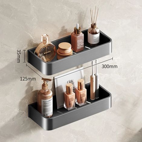 Étagère de douche double (30 cm) - Étagère murale flottante pour salle de bain ou toilettes - Étagère de rangement pour placards de cuisine - Organisateur (1/5)