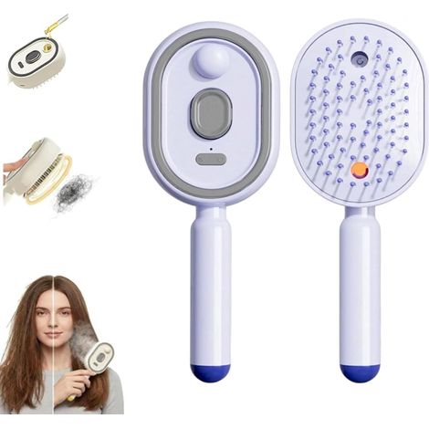 Cepillo de vapor eléctrico, cepillo de pelo 2 en 1 con pulverizador de agua, alisador de vapor recargable para cabello natural, peine de masaje con cojín de aire retráctil, antiencrespamiento (1/5)