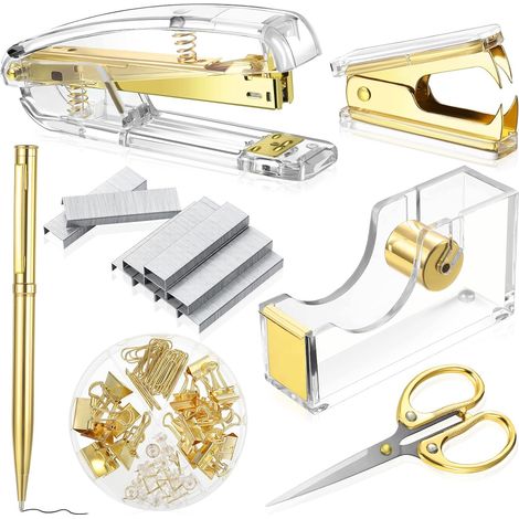 Ensemble de fournitures de bureau, ensemble d'agrafeuses en acrylique, dévidoir de ruban adhésif, trombones, trombones, stylo à bille et ciseaux, (1/5)