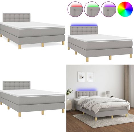 Sommier à lattes de lit matelas LED gris clair 120x190 cm tissu - Sommier Tapissier - Lit Avec Led - Matelas À Ressorts Ensachés - Tête De Lit Ajustable - Éclairage LED - Home & Living (1/5)